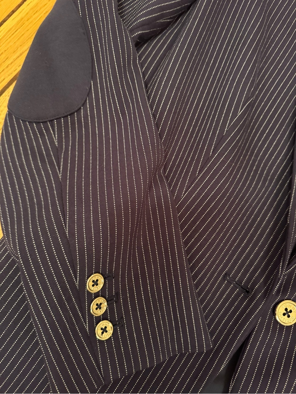 Tommy Hilfiger Navy Pinstripe Blazer with Elbow Patches - Picture 7 of 12